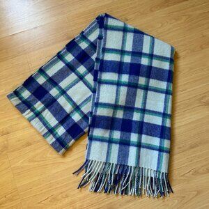 J. Crew navy and green plaid wool scarf
